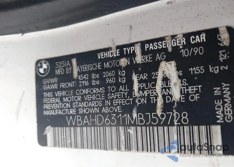 1991 BMW 525 I Automatic from USA, damaged, VIN WBAHD6311MBJ59728